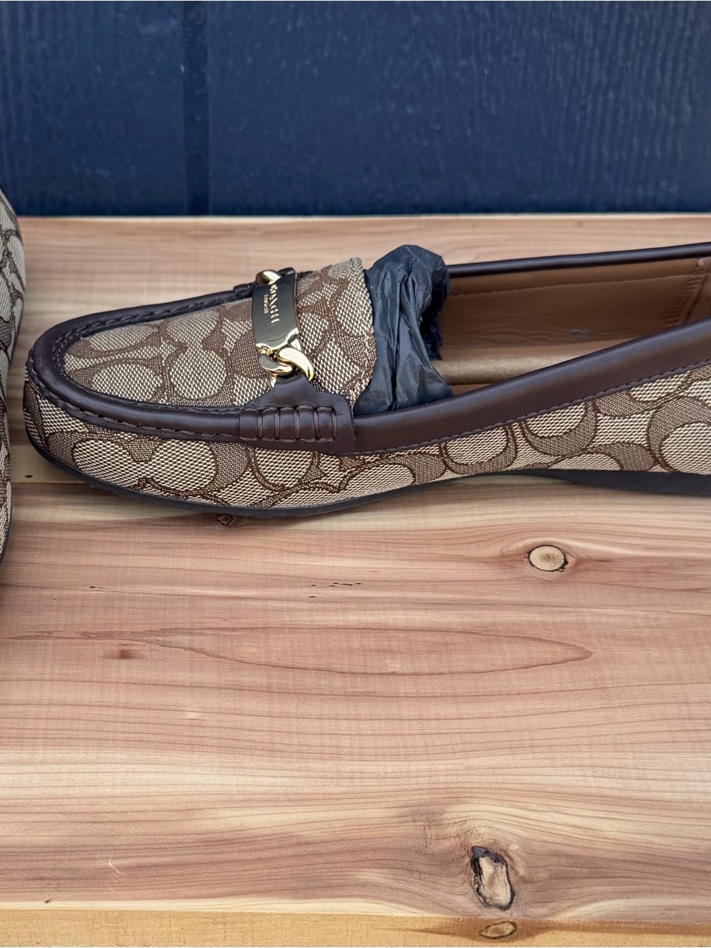 Coach Brown Signature Canvas Loafers with Gold Plaque - Picture 4 of 10